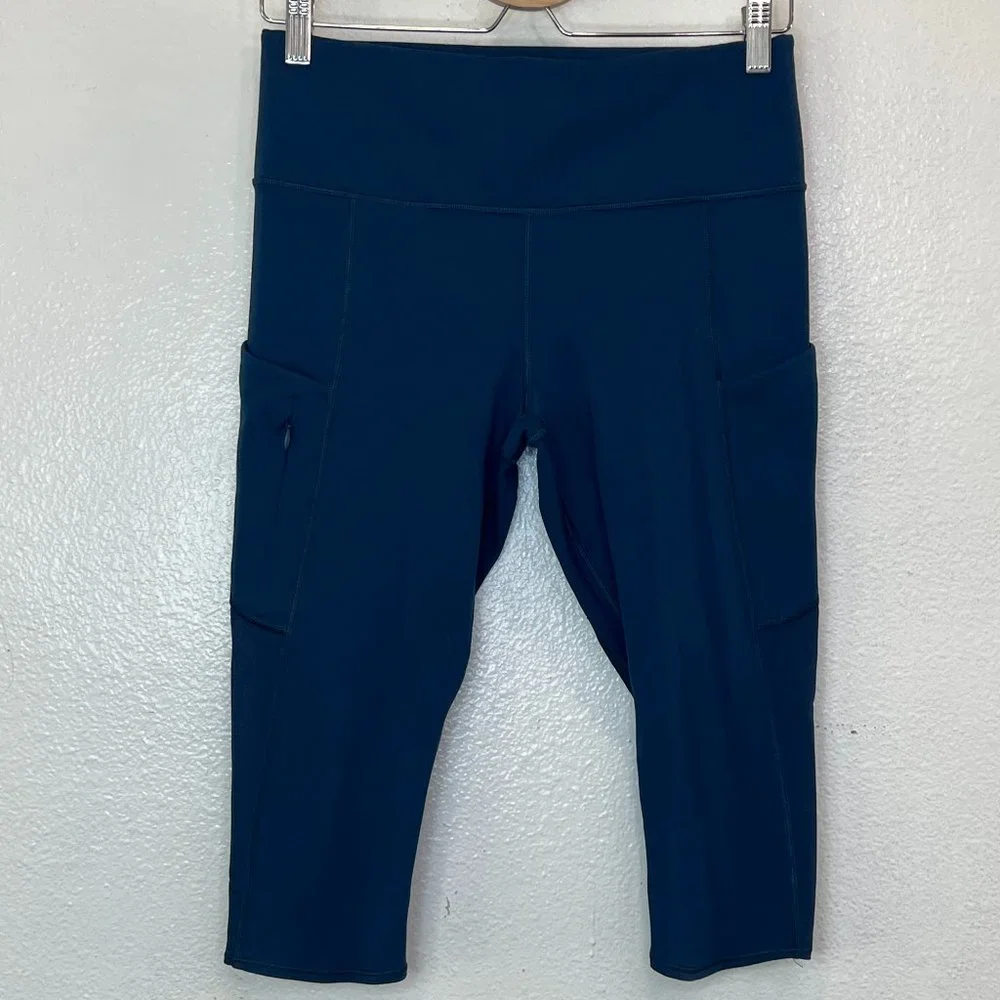 Athleta All‎ In Crop Cropped Capri Leggings Side Pockets Teal Women's No Size